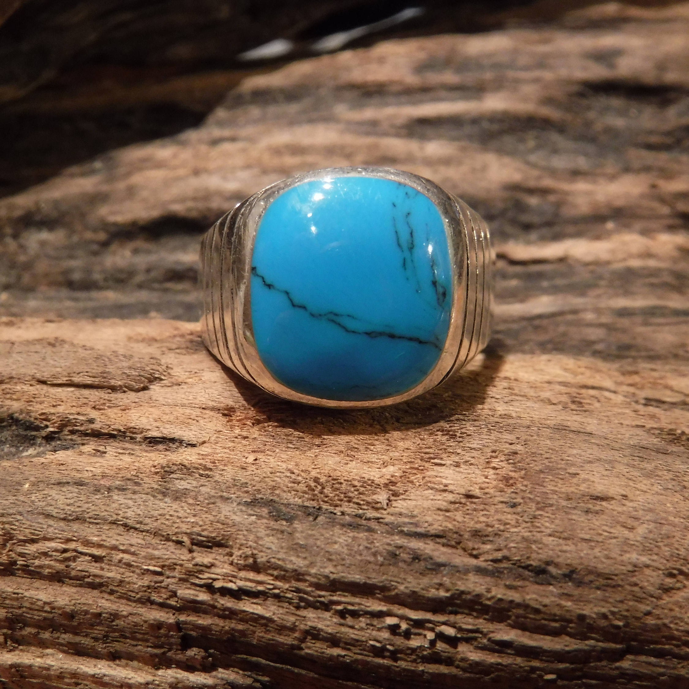 Large mens ring Mexico Sterling Silver Mens Turquoise Ring Heavy 17