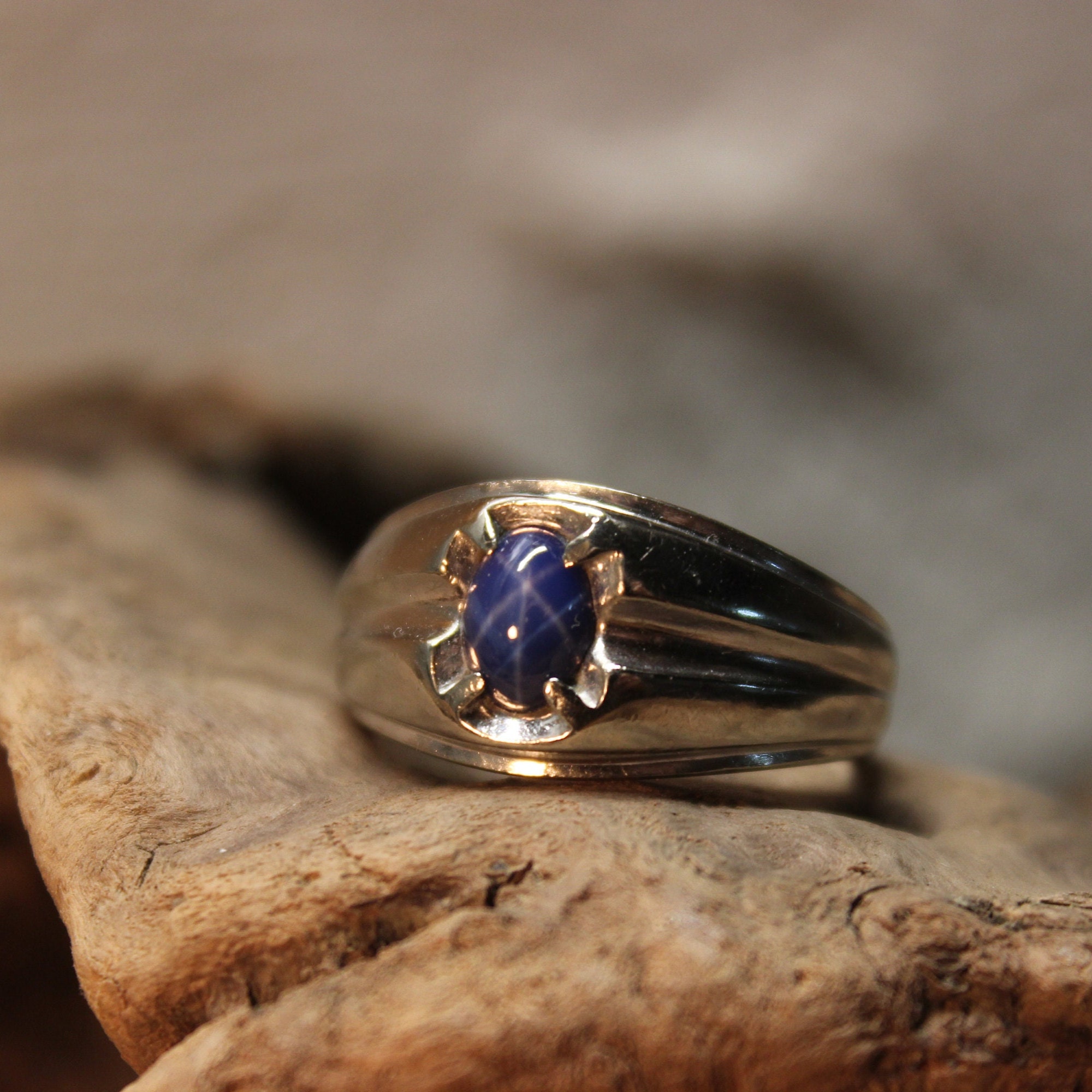 1980's Vintage Blue Star Sapphire Ring 10K solid Gold Mens Ring 6.5 ...
