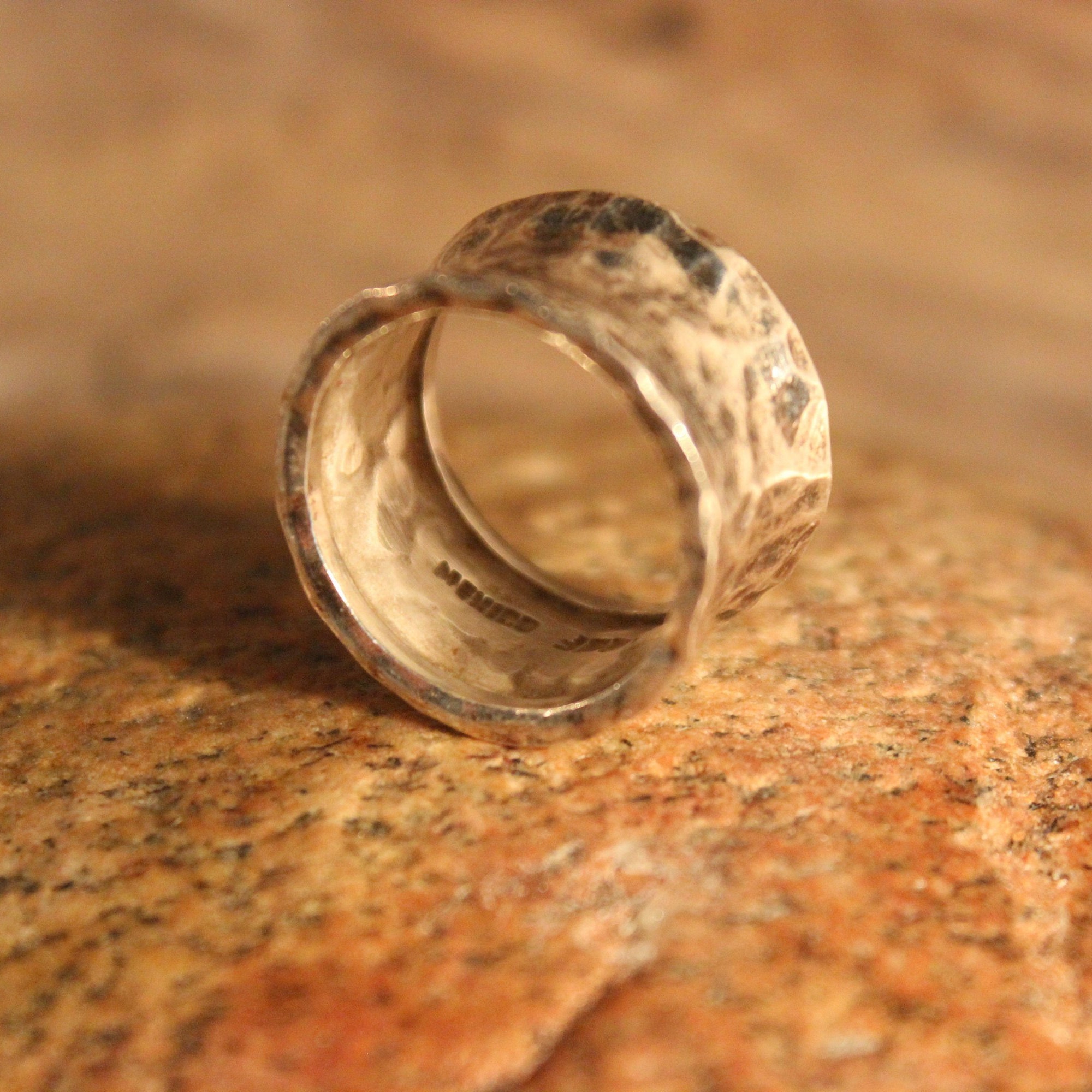 Large Mens Viking Ring Sterling Hammered Band Norse Ring ...