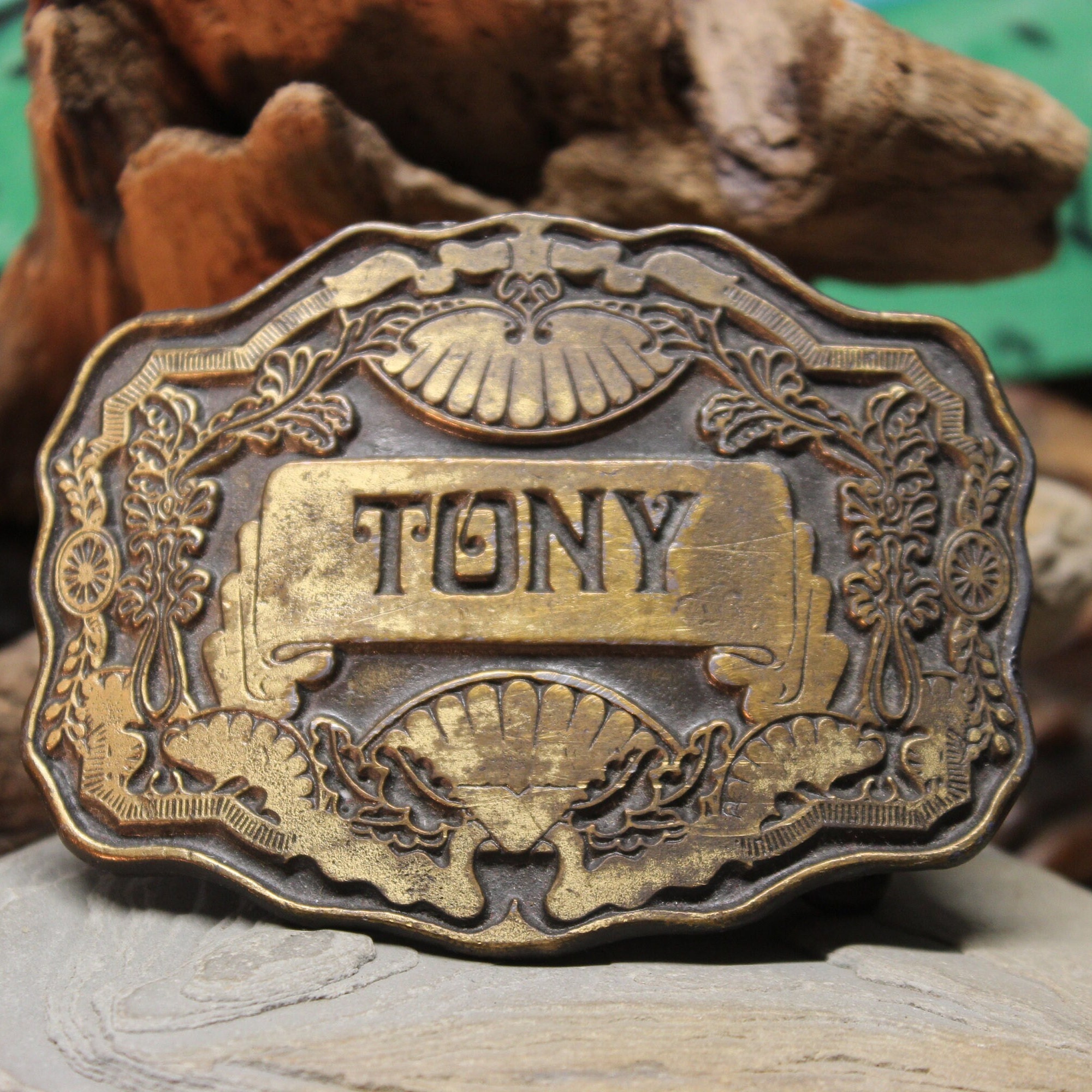 1975 Solid Brass Belt Buckle Heavy 6 ounces Hippy Large Brass