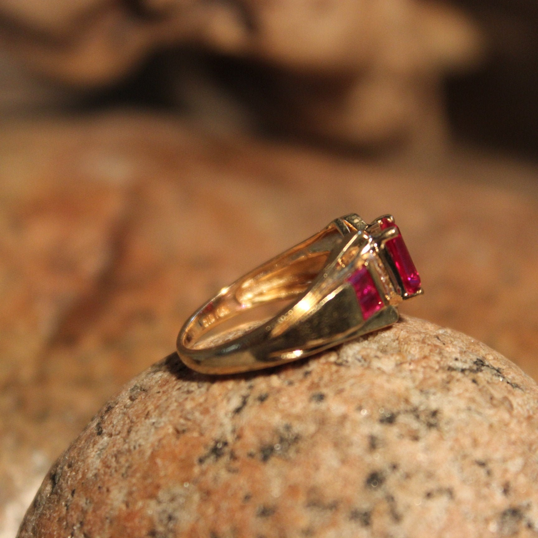 1980's Emerald Cut Ruby Diamond Ring 10K Yellow Gold Diamond Ring 3.3 ...