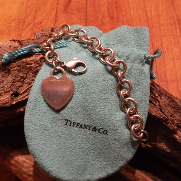 Authentic Tiffany & Co Sterling Silver 925 Heart Bracelet Tiffany Bracelet 7.5" Long Tiffany Silver Heavy 35.2 grams Tiffany Silver Jewelry