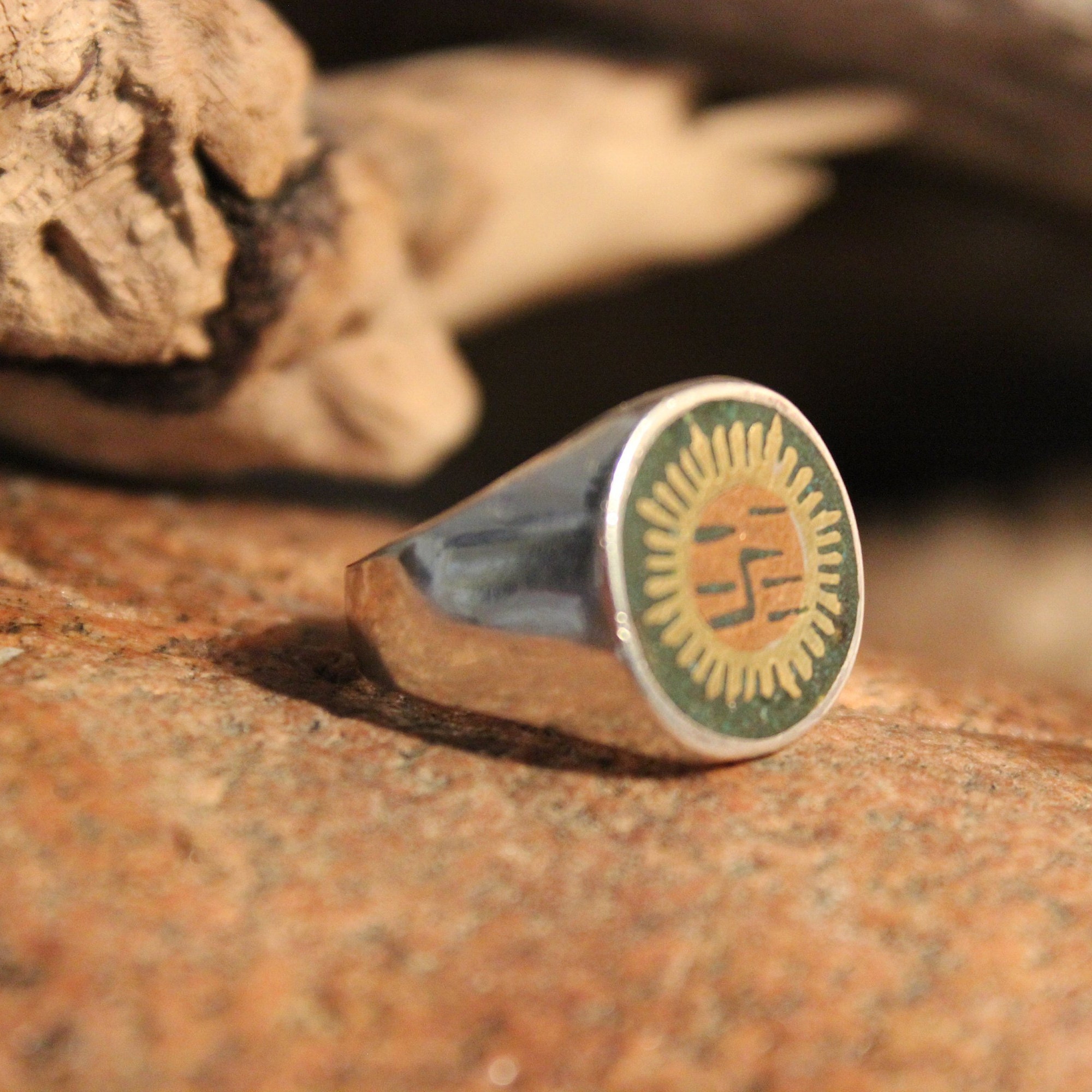 Mens Sterling Silver Sun Ring Mexican Silver Sun Ring 8.3 Grams Size 8.