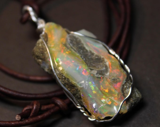 Large Natural Ethiopian Welo Fire Opal 21Ct Welo Ethiopia Large Fire Opal Gemstone Pendant Necklace Large Natural Raw Opal Pendant Opal