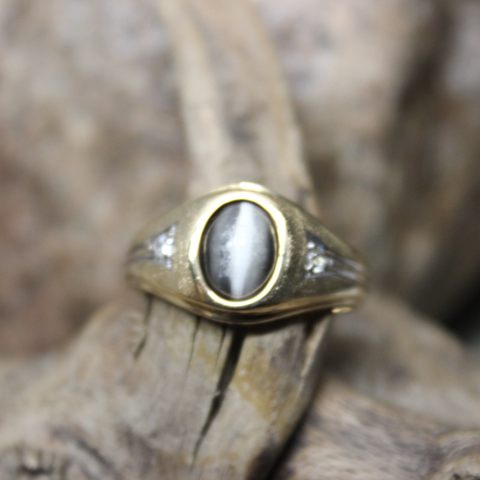 1990's Vintage Mens Cats Eye & Diamond Ring 5.5 Grams Size Etsy
