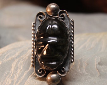 1960s Vintage Onyx Sterling Silver Ring 11.6 Grams Size 6.5 Vintage Sterling Silver Onyx Ring large Silver Ring Solid Sterling Silver Rings