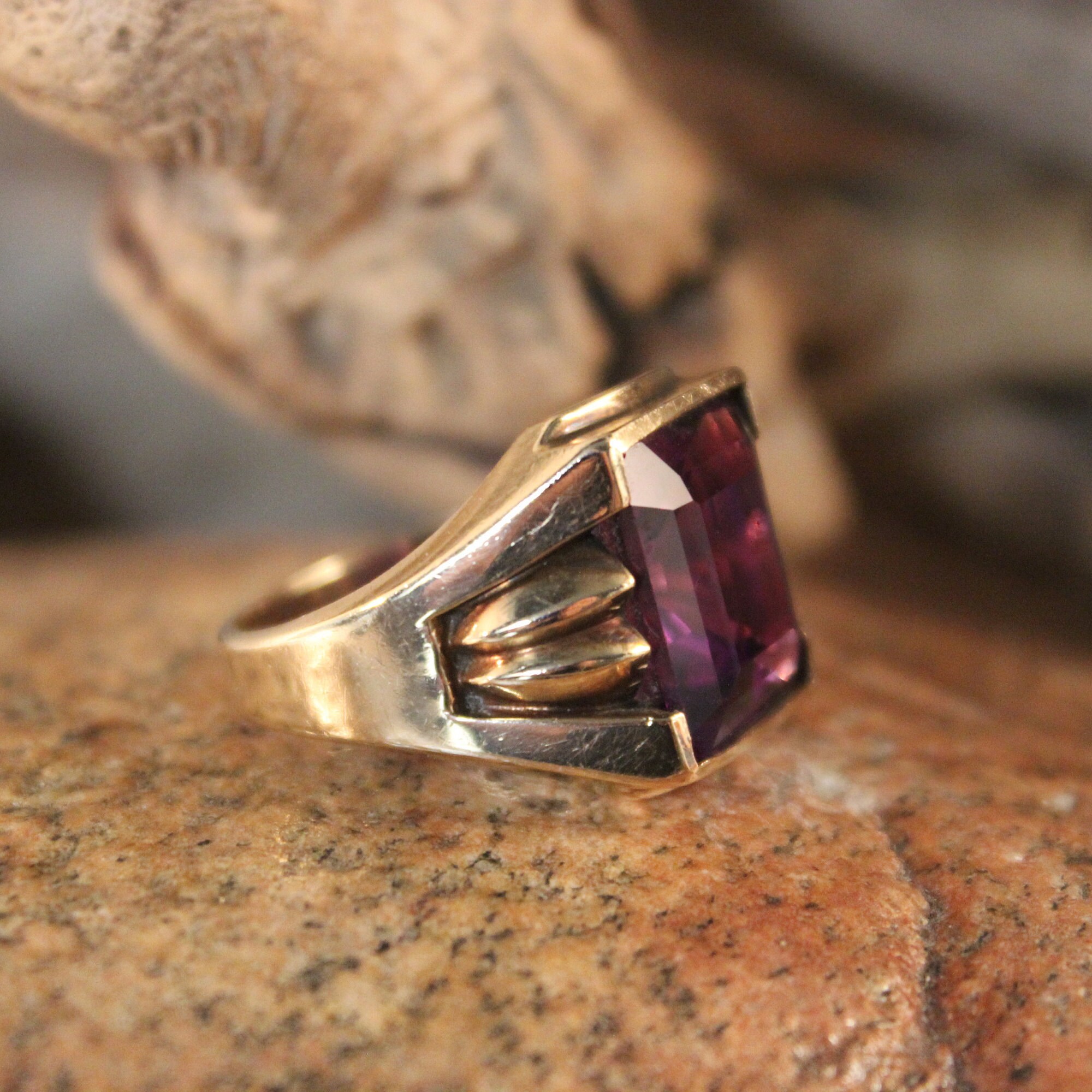 Rare Mens Large Sapphire Ring 10K Solid Gold Mens Ring 8.2 Grams Size 10.5 Vintage Mens Yellow