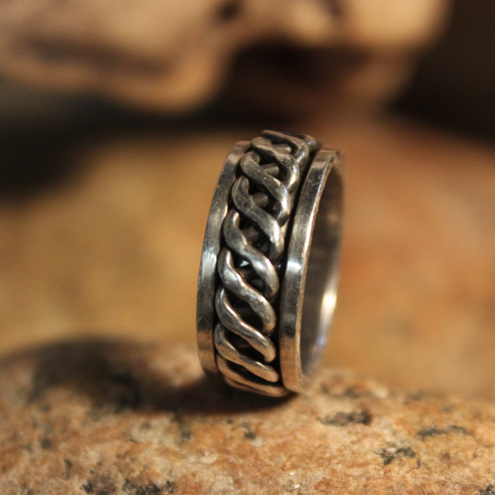 Large Mens Ring Mexico Sterling Silver Mens Spinner Ring 8 Grams Size 6