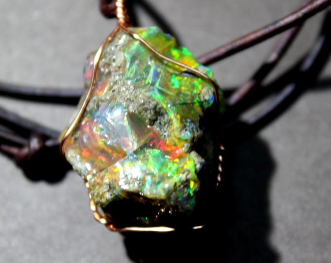 Large Natural Ethiopian Welo Fire Opal 38.25Ct Welo Ethiopia Black Fire Opal Gemstone Pendant Necklace Large Fire Opal Ethiopian Fire Opal