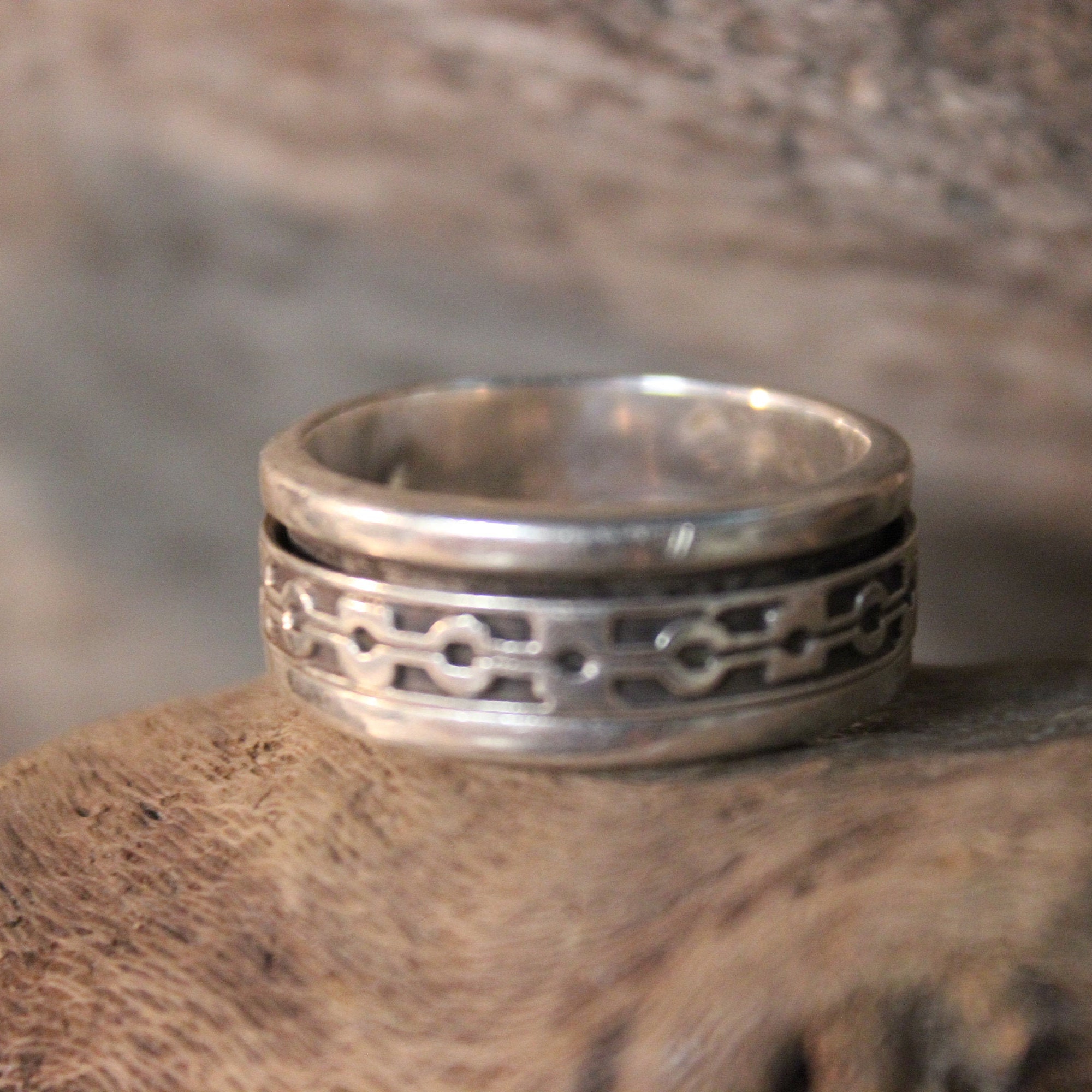 Large Mens Ring Mexico Sterling Silver Mens Spinner Ring 10.7 Grams