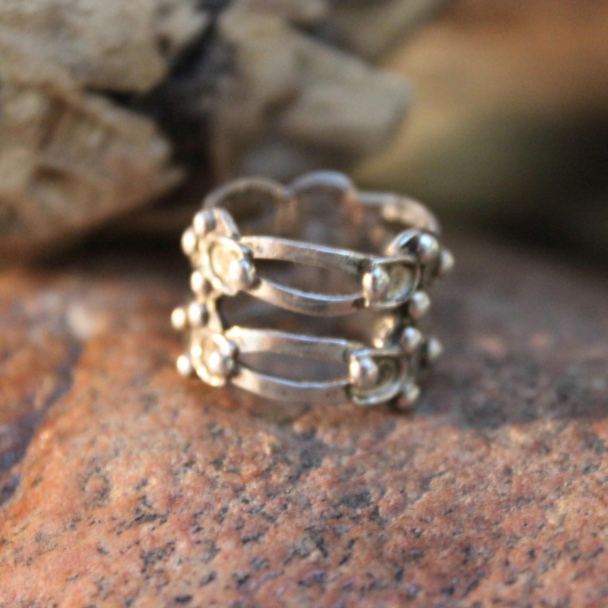 Sterling Mexico Eagle 3 Silver Ring Signed RJP Modernist Ring 5.3 Grams