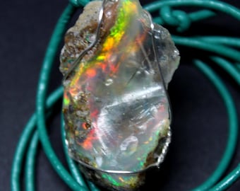 Large Natural Ethiopian Fire Opal 38ct Welo Ethiopian Untreated Black Fire Opal Pendant Necklace Large Earth Mined Ethiopian Black Fire Opal