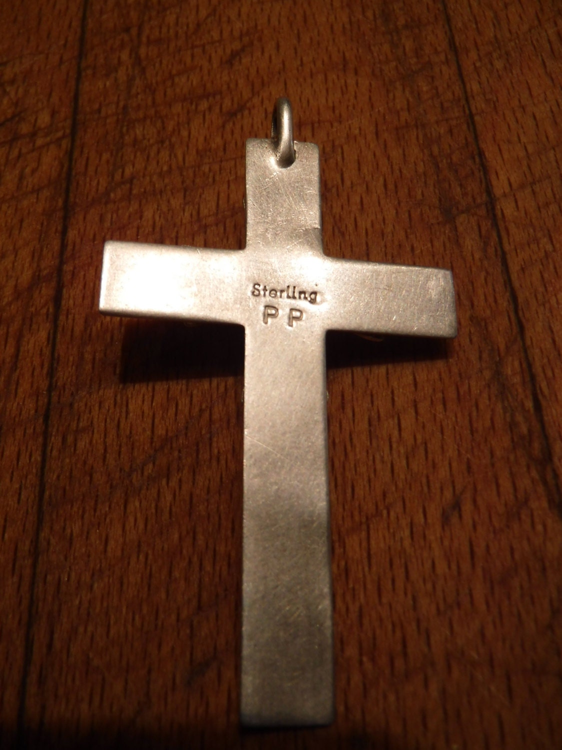 Vintage Navajo Silver Turquoise Cross Crucifix Pendant 5 grams Signed