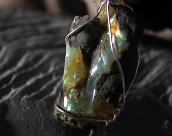 Large Natural Ethiopian Welo Fire Opal 21Ct Welo Ethiopia Large Fire Opal Gemstone Pendant Necklace Large Natural Raw Opal Pendant Opal