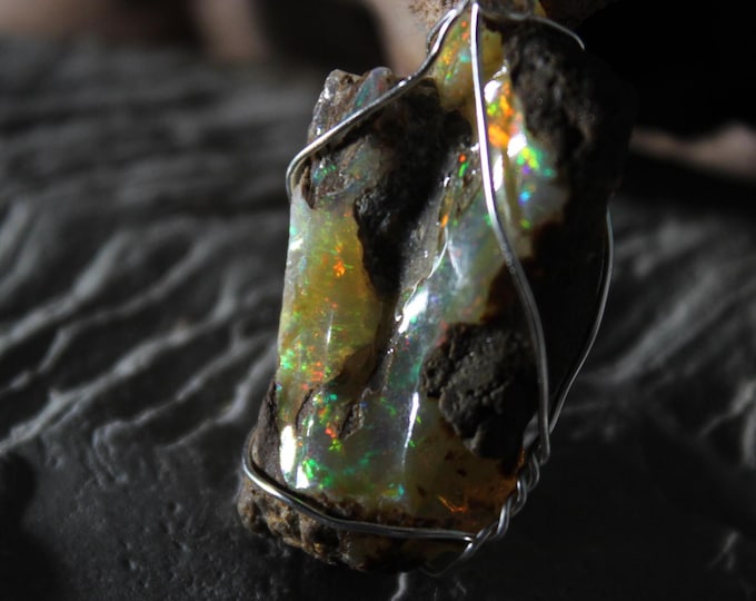 Large Natural Ethiopian Welo Fire Opal 21Ct Welo Ethiopia Large Fire Opal Gemstone Pendant Necklace Large Natural Raw Opal Pendant Opal