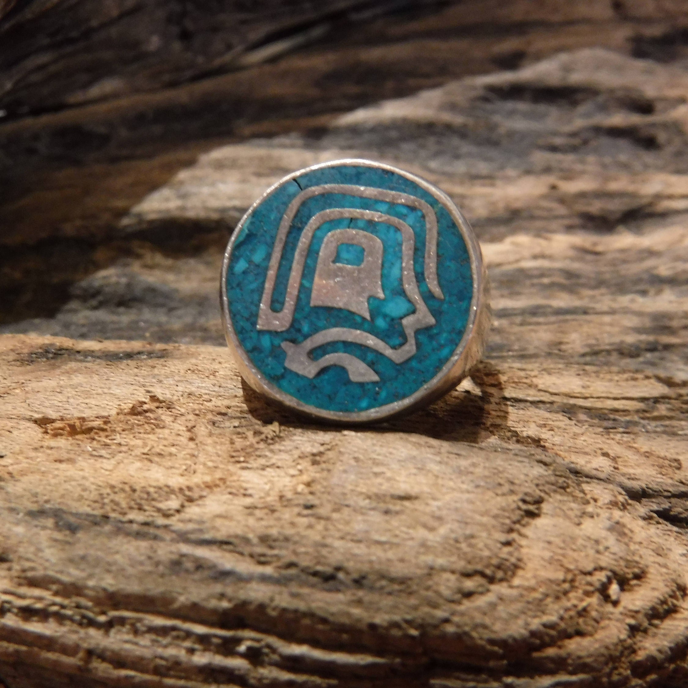 Sterling Aztec Warrior Vintage Ring Mexico Eagle 3 Signed 9.2 Grams