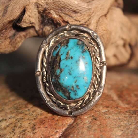 Vintage Large Mens Turquoise Ring Sterling Navajo Native | Etsy