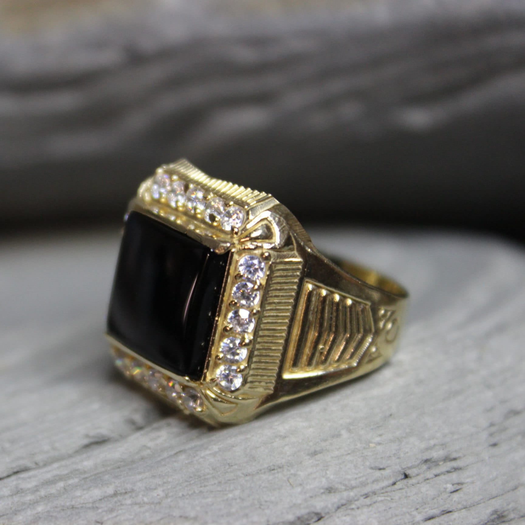 1980's Vintage Mens Onyx Ring Onyx Gold Ring 10K Solid Gold Mens Ring 5 ...