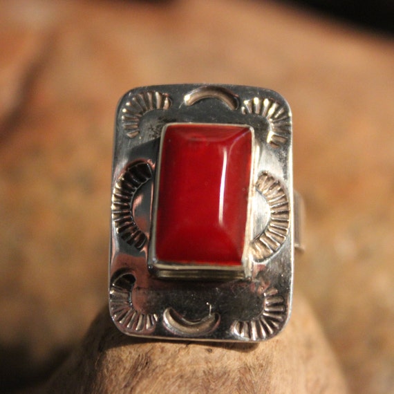 Large Silver Coral Ring Sterling Silver Ring 12.8