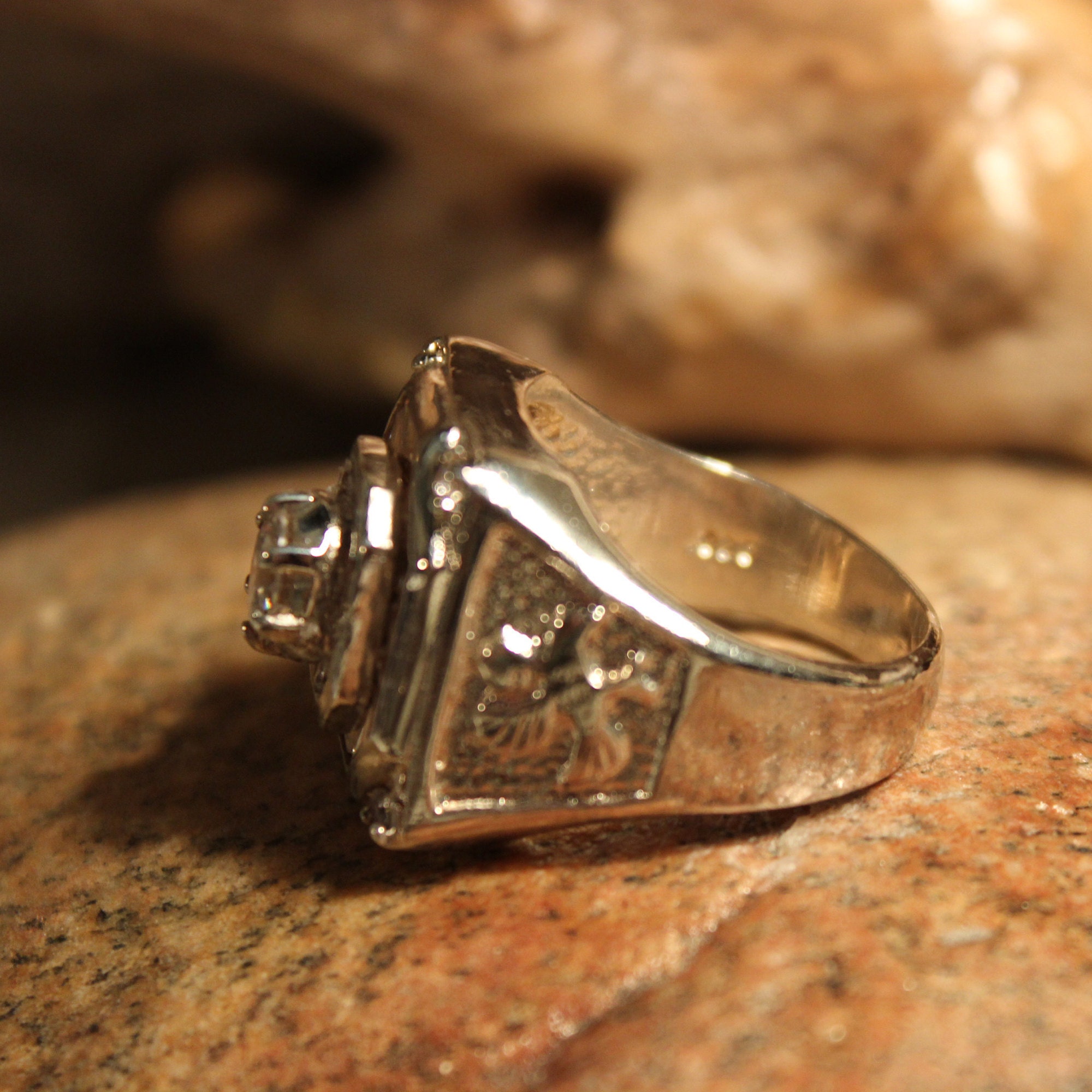 Vintage Mens Ring Cubic Zirconia Sterling Silver Ring Mens Eagle Ring