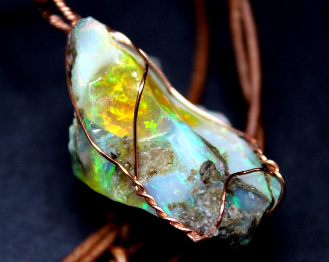 Large Natural Ethiopian Fire Opal 47ct Welo Ethiopian Untreated Black Fire Opal Pendant Necklace Large Earth Mined Ethiopian Black Fire Opal