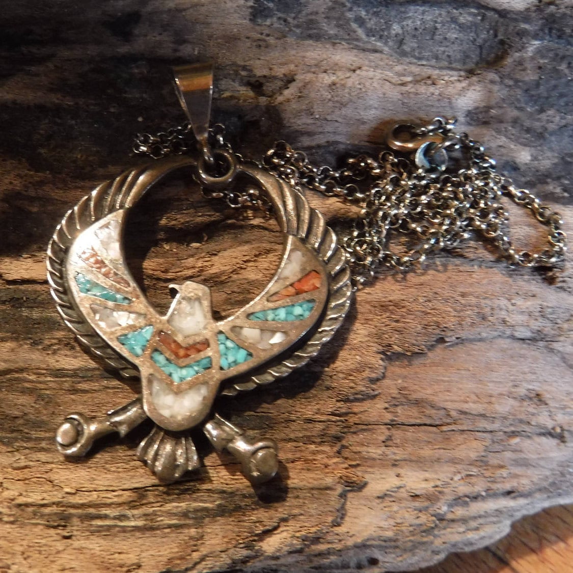 Large Vintage Navajo Turquoise Eagle Pendant Necklace Grams