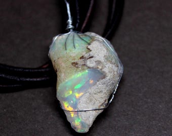 Large Natural Ethiopian Welo Fire Opal 15Ct Welo Ethiopia Large Fire Opal Gemstone Pendant Necklace Large Natural Earthed Mined Raw Opal