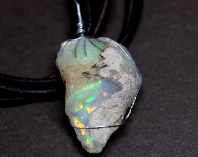 Large Natural Ethiopian Welo Fire Opal 15Ct Welo Ethiopia Large Fire Opal Gemstone Pendant Necklace Large Natural Earthed Mined Raw Opal