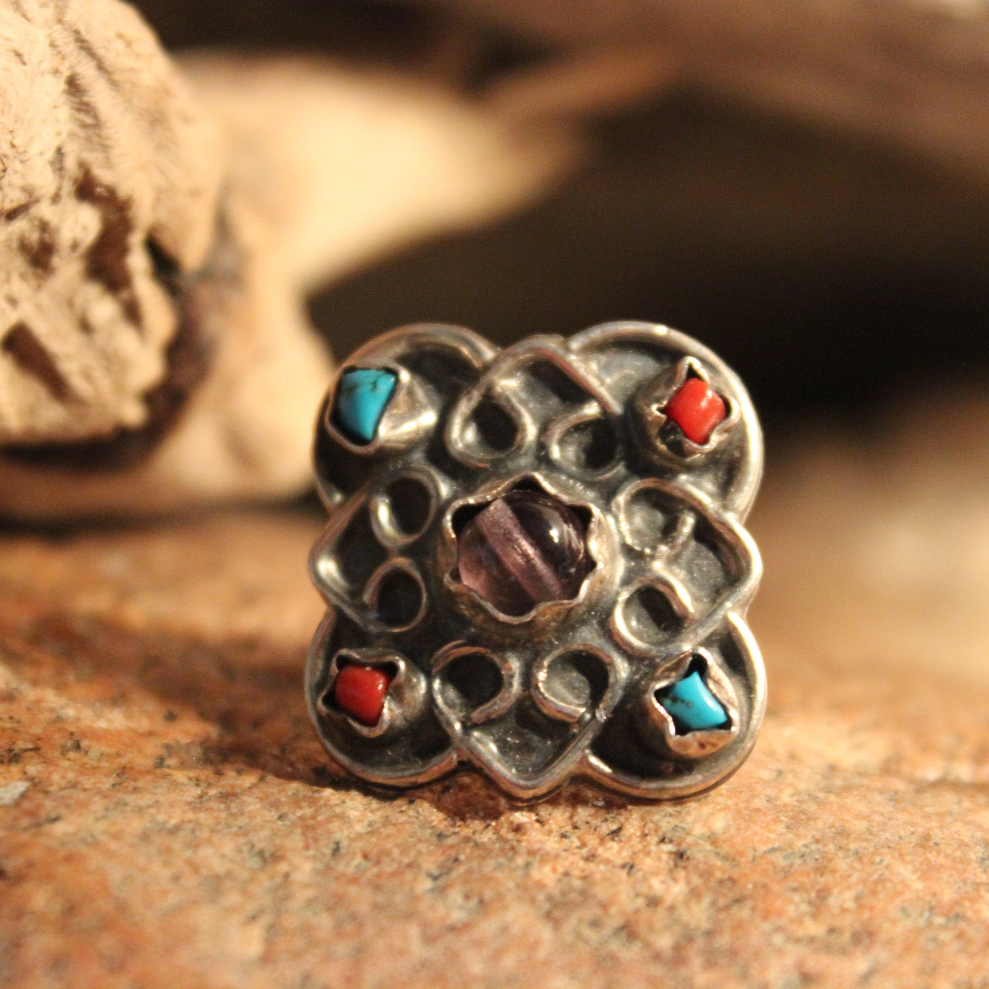 Sterling Mexico Large Multi Inlay Stone Mens Ring 6.5 Grams Size 5