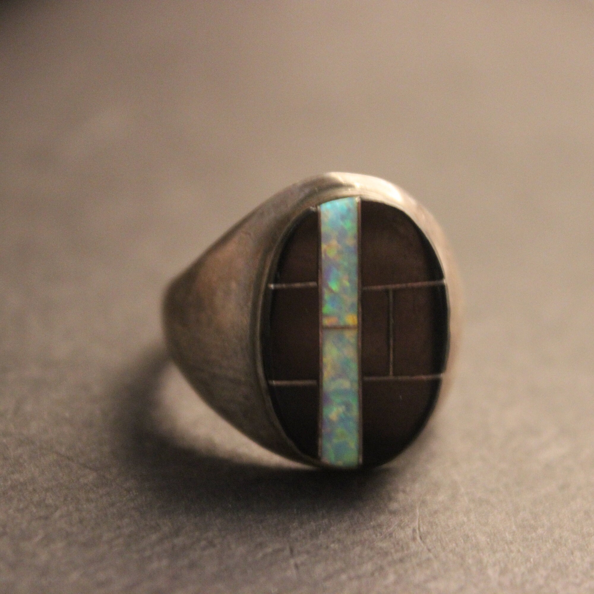 Mens Silver Opal Ring Zuni Native American Signed GayGay Sterling Size