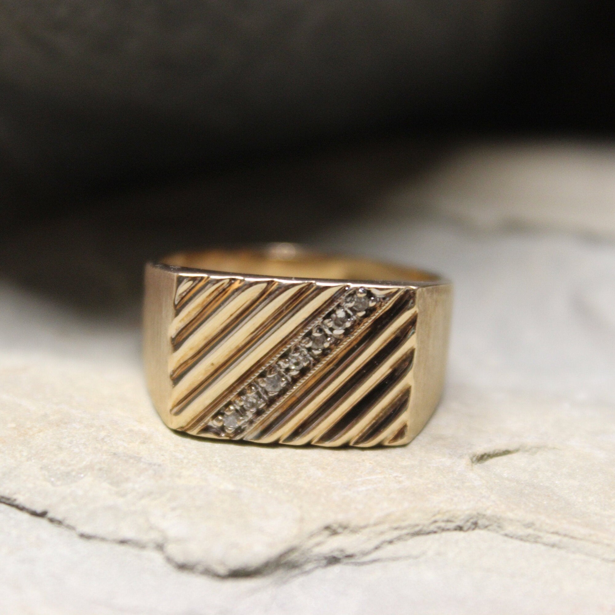 1980's Vintage Mens Vintage Diamond Ring 10K Yellow Gold Ring 7 ...