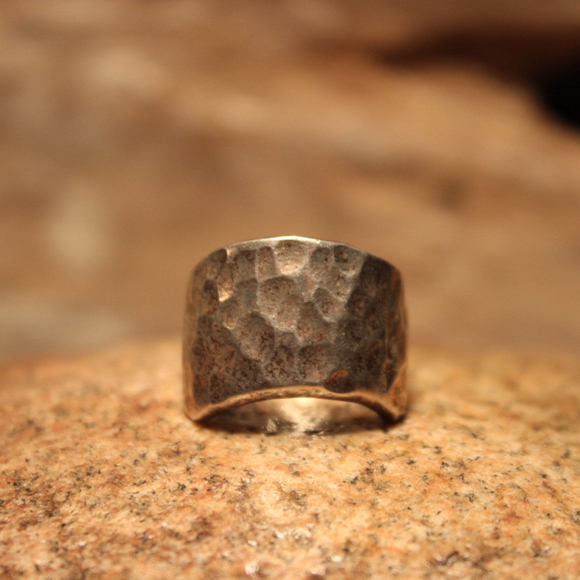 Mens Ring Mexico Large Silver Hammered Ring Sterling Silver Ring 14.5