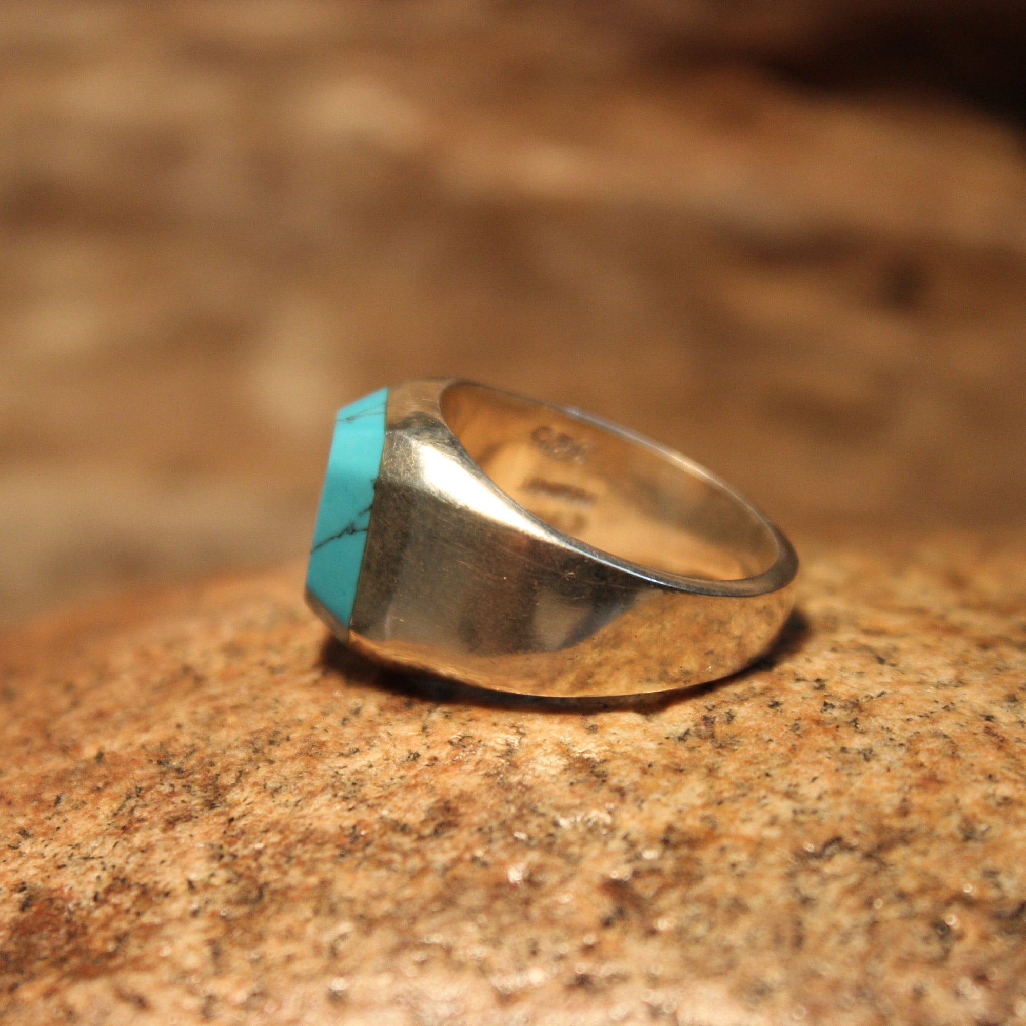 Large mens ring Mexico Sterling Silver Mens Turquoise Ring Heavy 15.1