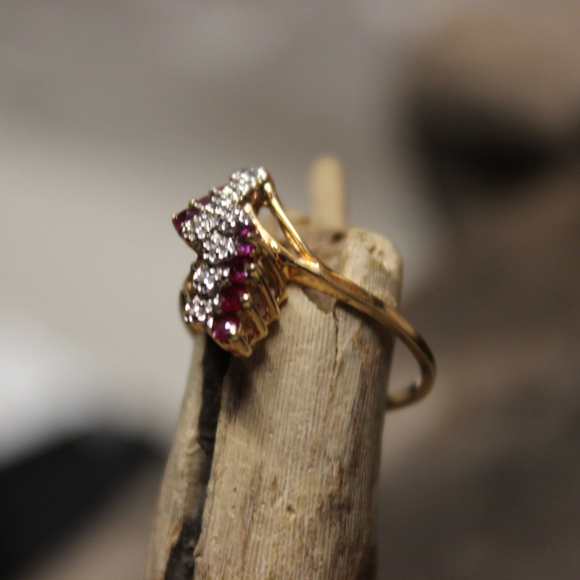 1970's Vintage Ruby Diamond Ring 10K Solid Gold Ruby Diamond Ring 2.4