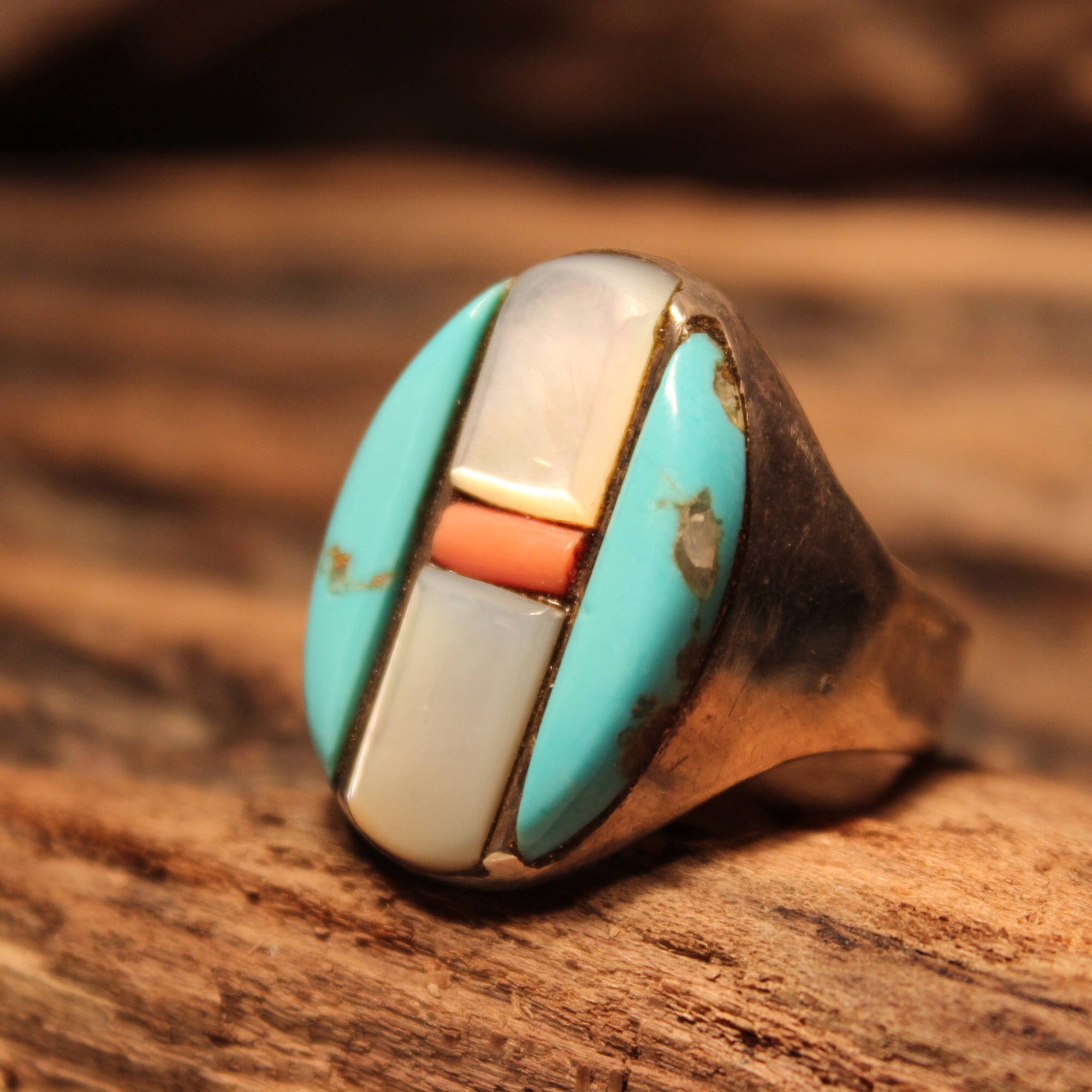 Large Vintage Mens Ring Zuni Native American Sterling Silver Size 12.5