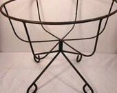 Vintage Green Metal Round Planter Pedestal Farmhouse Garden CROOKED Rusty Country Wire Basket Pot Planter Hairpin Legs