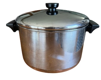Vintage Revere Ware 90B Copper Bottom 6 Qt Quart Stock Pot Stainless Steel USA