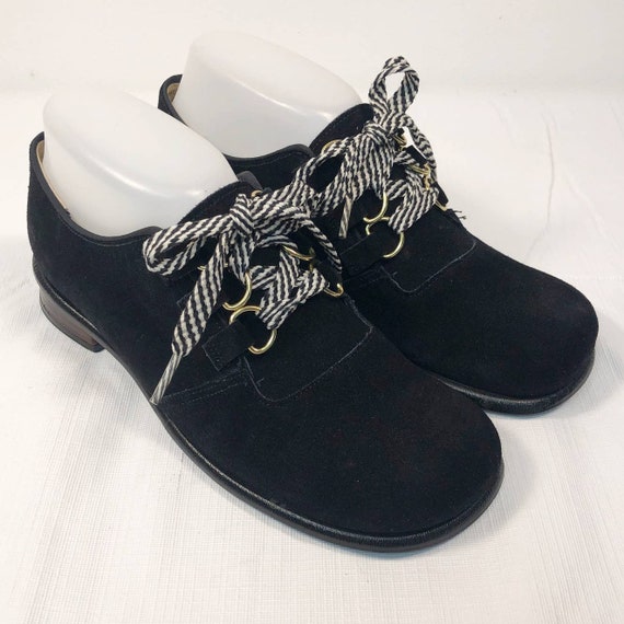 1970s Black Suede Leather Oxfords Womens 6 WIDE Vi