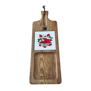 Tabla de madera para servir queso vintage, azulejo de cerámica con diseño de manzana, 5.5x16, estilo rústico japonés.
