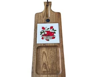 Tabla de madera para servir queso vintage, azulejo de cerámica con diseño de manzana, 5.5x16, estilo rústico japonés.