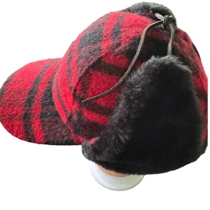 Beanie Wool Hunting Hat Ear Flaps Vintage Buffalo Plaid Mens Wool