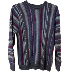 Vintage Norm Thompson Striped Grandpa Sweater Mens Size Large Purple Textured