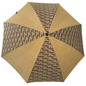 Vintage EF Hutton Warden Brooks Cotton Umbrella Wood Cane Handle Made in Italy