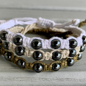 Hematite Adjustable Hemp Bracelets