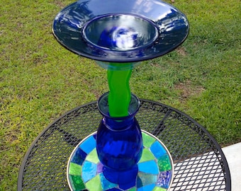 Items Similar To Blue Vintage Teacup Birdbath Bird Feeder Glass