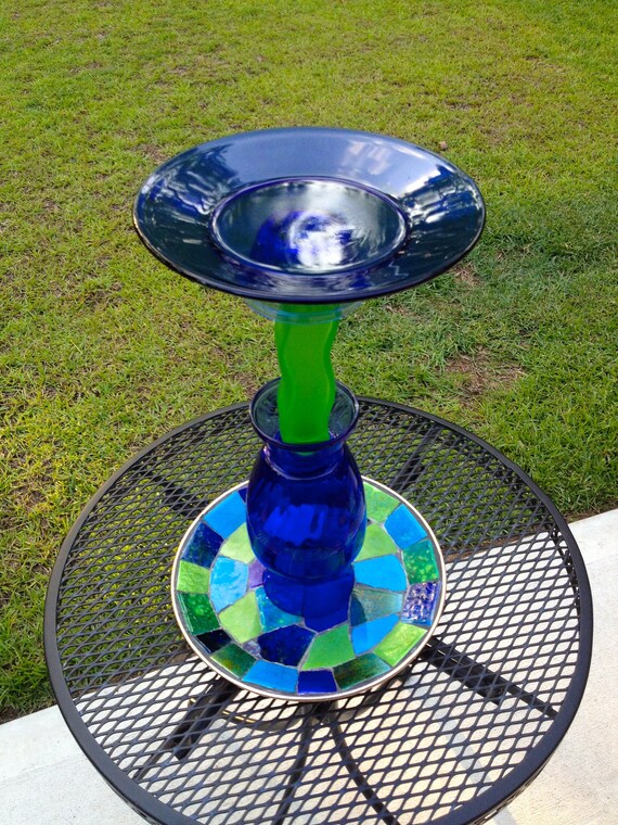 Blue Green Waters Birdbath Bird Feeder One Of A Kind Etsy