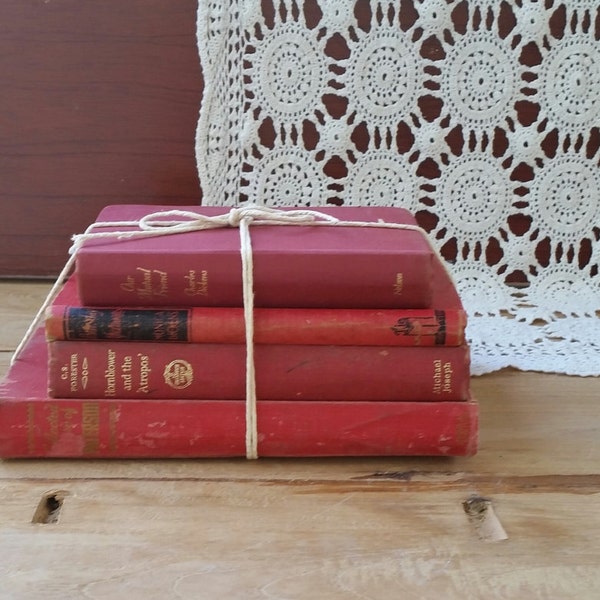 Vintage book bundle/ 4  red books /display or read/ nice vintage condition