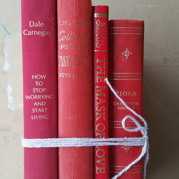 Vintage book bundle/ 4  red books with gold print down each spine /display or read/ very good condition