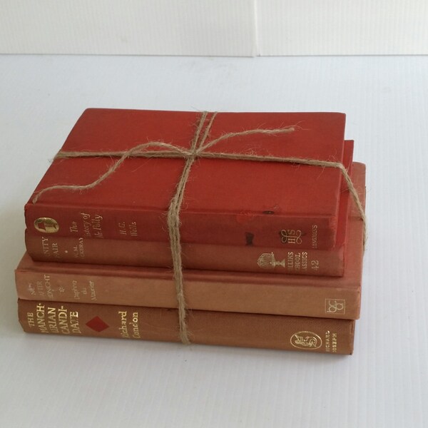 Vintage book bundle/ faded red coloured theme/ 4 books to display or read/ nice vintage condition