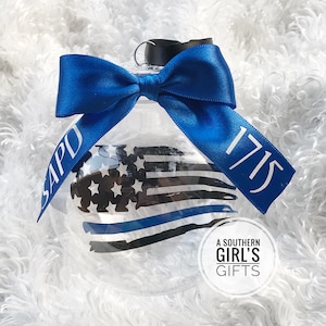 Thin Blue Line Police Worn American Flag Personalized Ornament